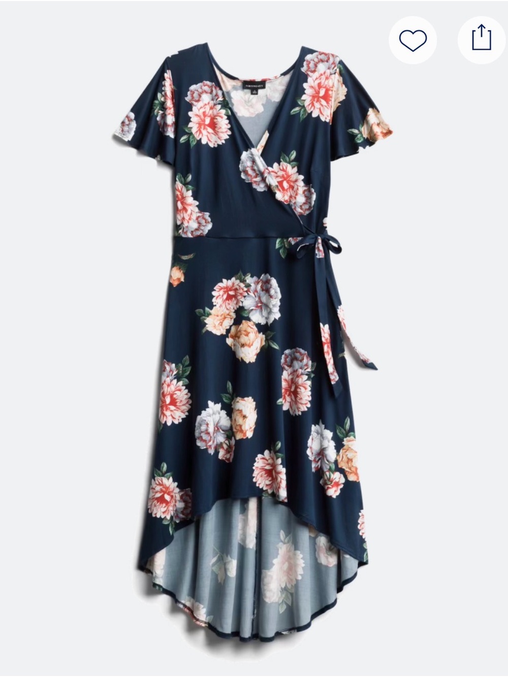 Floral Navy Wrap Midi Dress with Tie Waist and Hi-Low Hem